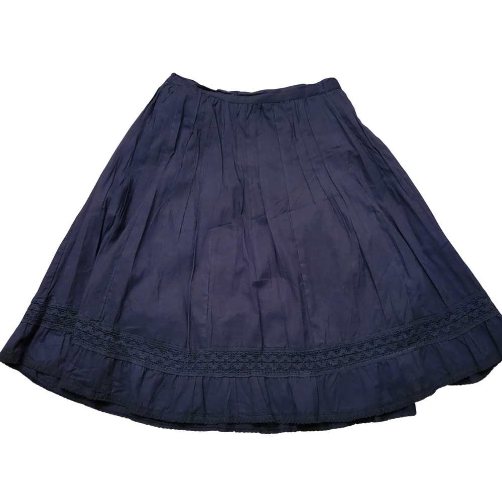 Jennifer Lauren L Midi Skirt Black Cotton Crochet Lace Ruffle Hem Whimsigoth